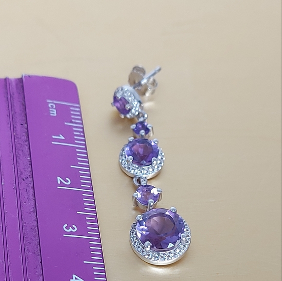 Natural Amethyst 8mm & Cz 925 Sterling Silver Jewelry Earrings - Picture 6 of 7